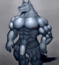 anthro balls big_balls big_penis bulge flaccid fleshformomo furry male male_only penis solo solo_male wolf