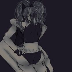 2girls artist_signature ass before_sex blush blush_lines clothed fortnite fortnite:_battle_royale grinding hands_on_hips heroic_hope_(fortnite) hope_(fortnite) hopecest kissing monochrome self_upload selfcest simple_shading sitting_on_lap sitting_on_person underwear yuri