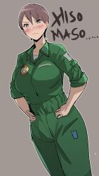 big_breasts clothed dragon_pilot flight_suit hisone_to_masotan hoshino_eri jumpsuit short_hair very_short_hair