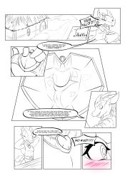 anthro clothed clothing comic dialogue digital_media_(artwork) female hi_res horn ink invalid_tag karadur karadur_zero kiiya_(beakiehelmet) kobold magic male monochrome scalesindark scalie tight_clothing