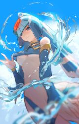 blue_eyes blue_panties bodysuit fairy_leviathan female female_only headgear mega_man mega_man_x_dive mega_man_zero pulling_panties shirt_pull sleeves solo_female tagme tanziya_(codlxcold) underboob water white_bodysuit