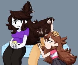 1boy 2girls blowjob female hair_harpoon hairjob jaiden jaiden_animations male mob_face multiple_girls penis shgurr unseen_male_face whyquestion youtube youtuber