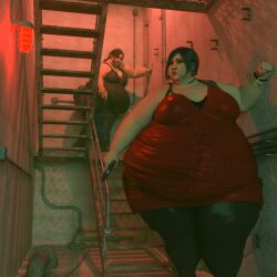 2girls 3d 3d_(artwork) ada_wong ada_wong_(adriana) asian asian_female bbw big_breasts breasts chunkerchunks claire_redfield fat fat_ass female obese obese_female overweight resident_evil tagme weight_gain