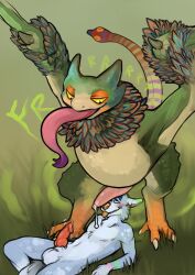 anthro balls bird_wyvern blush canid canine canis capcom duo fart fart_fetish genitals hi_res iynize male male/male mammal monster_hunter monster_hunter_world penis penis_on_face pukei-pukei source_request throbbing tongue tongue_out torakuta video_games wolf year_request