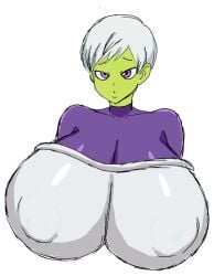 1girls alien alien_girl big_boobs big_breasts breasts cheelai dragon_ball dragon_ball_super dragon_ball_super_broly female huge_breasts momiji_(artist) solo tagme white_background white_hair white_hair_female