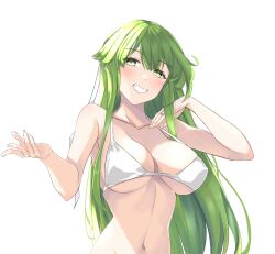 1girls alternate_costume bangs bare_arms bare_shoulders bikini blush breasts chuu_(rinet) collarbone commentary_request female female_only fire_emblem fire_emblem:_mystery_of_the_emblem fire_emblem:_shadow_dragon_and_the_blade_of_light green_eyes green_hair grin hands_up highres jewelry large_breasts long_hair looking_at_viewer navel nintendo palla_(fire_emblem) reaching_out ring sideboob simple_background smile solo stomach swimsuit underboob upper_body very_long_hair wedding_band wedding_ring white_background white_bikini white_swimsuit