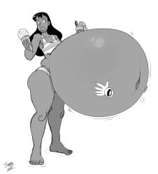 ass barefoot belly belly_button belly_inflation belly_rub big_ass big_belly big_breasts bikini bloated bloated_belly blush breasts cleavage dark-skinned_female dark_skin disembodied_hand female food huge_belly ice_cream inflation lilo_and_stitch morbidly_obese nani_pelekai navel smappa