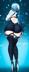 1girls ass back_view big_ass blue_hair eula_(genshin_impact) female female_only full_body fully_clothed genshin_impact high_heels holymeh short_hair solo solo_female standing thick_thighs thighs wide_hips