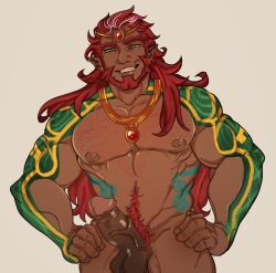 balls bara beard boner brown_skin erection facial_hair ganondorf gay male male_only muscles muscular nintendo nude penis promsien rehydrated_ganondorf solo solo_male tears_of_the_kingdom the_legend_of_zelda