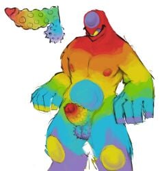 anthro colored digital_media_(artwork) erection genitals hi_res humanoid male male_only monster multicolored_penis nipples penis popit rainbow ribbed_penis simple_background solo thrashthrash white_background