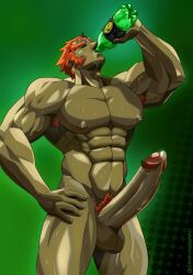 1boy armpit_hair balls bara big_balls big_penis boner drinking erect_penis erection ganondorf ganondorf_(ocarina_of_time) gay hand_on_hip male male_only muscles muscular nintendo nude ocarina_of_time penis solo solo_male sweaty the_legend_of_zelda warncraving