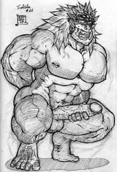 balls bara beard big_balls big_penis boner cernosat erection facial_hair ganondorf ganondorf_(hyrule_warriors) gay hyrule_warriors male male_only masturbation monochrome muscles muscular nintendo nude penis solo solo_male spread_legs squatting the_legend_of_zelda