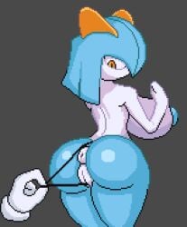 2022 2_horns anthro anus areola ass bad_anatomy big_breasts big_butt bikini bikini_bottom bikini_pull bikini_thong blue_body blue_skin breasts clothing clothing_pull digital_media_(artwork) disembodied_hand equine_anus female fingers generation_3_pokemon genitals hair horn huge_breasts huge_butt humanoid_genitalia humanoid_pussy kirlia looking_back mammal mouthless nintendo nipples orange_eyes orange_horn pillow_shading pixel_(artwork) pokemon pokemon_(species) puffy_anus puffy_areola pussy shaded shiny_pokemon simple_background simple_shading solo swimwear swimwear_pull thick_thighs unknown_artist video_games white_body white_skin wide_hips