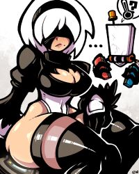 beauty_mark big_breasts blindfold emotionless eye_covered eyes_half_open joycon_controller latex_thighhighs legendofnerd leotard massive_hips massive_thighs nier:_automata short_hair thick_ass thighhighs thighs voluptuous white_hair wide_hips yorha_2b