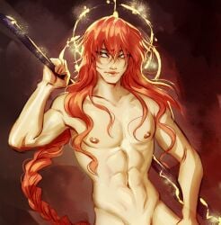 1boy bishonen elden_ring fromsoftware long_hair male male_only muscular muscular_male nipples nude nude_male radagon_of_the_golden_order red_hair ripushko twunk