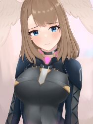 1girls blue_eyes blush bodysuit breasts brown_hair eunie_(xenoblade) female female_only high_entia skin_tight xenoblade_(series) xenoblade_chronicles_3