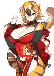 1girls anthro arknights aspirindabaitu big_breasts breasts chinese_clothes female looking_at_viewer mx99926 orange_eyes smile solo solo_female tagme tiger tiger_girl waai_fu_(arknights)