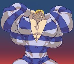 1boy abs bara biceps blonde blonde_hair capcom cody_travers human hyper hyper_muscles male male_focus male_only muscle muscles muscular muscular_arms muscular_back muscular_legs muscular_male muscular_thighs nipples no_visible_genitalia pecs remert simple_background solo solo_male street_fighter