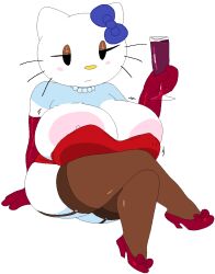 1girls anthro big_areola big_breasts big_nipples bottomless breasts busty cleavage clothing domestic_cat dream-cassette dress expressionless feline female female_only garter_straps heels hello_kitty hello_kitty_(character) hello_kitty_(series) hoshime huge_areolae huge_breasts huge_nipples kitty_white large_breasts legs_crossed mob_face necklace nipple_slip nipples pearl_necklace sanrio shoes solo thick_thighs transparent_background