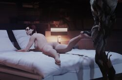 alien alien_genitalia anthro bioware bottomless breasts breasts_out commander_shepard cum cum_on_body cum_on_feet electronic_arts faceless faceless_anthro faceless_male female femshep footjob furniture garrus_vakarian genital_fluids human male_anthro mass_effect naked on_bed penis posing precum precum_drip precum_string presenting_ass presenting_pussy resting seurat turian video_games