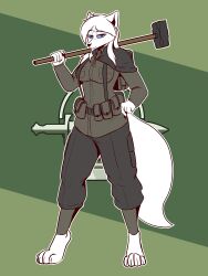 black_eyes colonial_infantry fox foxhole:_persistant_online_warfare furry large_breasts military military_uniform sledgehammer the_man white_fur white_hair white_tail