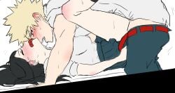 1boy 1boy1girl 1girls black_hair black_socks blonde_hair blush closed_eyes cloth_gag clothed_sex clothing_in_mouth female female_penetrated high_resolution katsuki_bakugou knee_socks kneehighs kneesocks lying_on_back male male/female male_penetrating momo_yaoyorozu my_hero_academia on_back school_uniform schoolboy schoolgirl sex socks spiky_hair straight u.a._school_uniform uniform