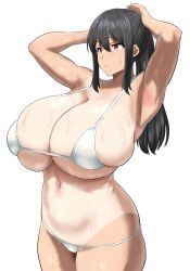 bakunyuu big_breasts black_hair breasts dumbbelldore female huge_breasts tagme tanline