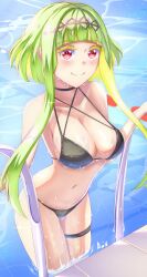 anisdrawn bikini breasts female female_only green_hair gynoid humanoid legwear machine megami_tensei pale_skin red_eyes ringo_(soul_hackers) robot soul_hackers soul_hackers_2 swimsuit swimwear wet