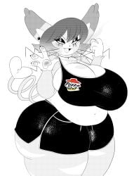 bbw big_breasts breasts bursting_breasts chubby curvy female goth half-closed_eyes huge_ass huge_breasts huge_thighs huwon looking_at_viewer pizza_hut pokémon_(species) pokemon pokemon_dppt purugly seductive slightly_chubby solo tagme tight_clothing voluptuous