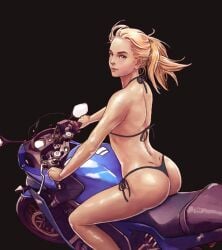 1girls ass big_ass bike_shorts biker_girl bikini blonde_hair bubble_butt cuncyun female female_only light-skinned_female looking_back original original_character