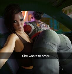 2girls acdraart ass ass_focus big_ass bubble_ass bubble_butt cd_projekt_red cyberpunk_2077 dark-skinned_female dat_ass female female_only he_wants_to_order meme multiple_girls panam_palmer selfie snapchat v_(cyberpunk_2077) valerie_(cyberpunk_2077) yuri