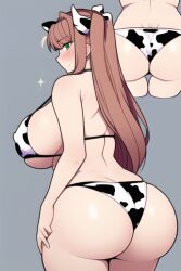 ai_generated big_ass big_breasts bikini cow_print doki_doki_literature_club monika_(doki_doki_literature_club) moonika nai_diffusion stable_diffusion