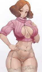 1girls absurd_res atlus breasts brown_eyes brown_hair cleavage curvaceous curvy curvy_figure cutesexyrobutts_(style) female female_focus female_only haru_okumura lesottart light-skinned_female light_skin lingerie looking_at_viewer mostly_nude navel nipple_bulge pale-skinned_female pale_skin persona persona_5 short_hair simple_background solo solo_female solo_focus stockings thick_thighs thigh_gap toned toned_belly toned_body toned_female toned_stomach wide_hips