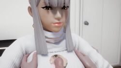 1boy 2girls 3d animated ass big_breasts bimbo black_hair boob_window busty cleavage cleavage_cutout golden_eyes honey_select huge_ass huge_breasts jiggle jiggling_ass kingdom_hearts paizuri roseza silver_hair skuld_(kingdom_hearts) sliver_hair sound tagme thick_ass thick_thighs titfuck titjob urd_(kingdom_hearts) video video_games