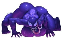 alien black_body black_skin digital_media_(artwork) feet female female_focus female_only flankkun huge_ass huge_breasts living_clothes long_tongue marvel marvel_comics muscular_female sharp_teeth she-venom shiny_skin smooth_skin symbiote thick_ass thick_thighs tongue venom venom_(marvel)