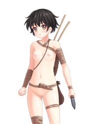 1girls aposine azami_(aposine) black_hair breasts brown_hair dagger equipment jungle_girl nude nude_female pussy short_hair small_breasts tribal uncensored very_short_hair weapon younger_female