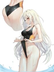 ass ass_focus blush chukibabo2 long_hair one-piece_swimsuit original original_character red_eyes wet white_hair