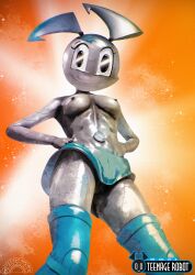 1girls breasts chest female grey_body half-dressed half_naked jenny_wakeman metal metallic_body my_life_as_a_teenage_robot pinup pose pussy retro revealing_clothes robot robot_girl robot_humanoid skirt_up soft_breasts sunriser tagme xj-9 xj9