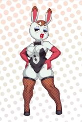 animal_crossing anthro breasts cleavage clothing female female_focus female_only fur furry furry_only lipstick nintendo rabbit rizdraws solo source_request tiffany_(animal_crossing) year_request