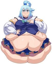 1girls aqua_(konosuba) aqua_hair bamboo_ale bbw chubby fat female female_only kono_subarashii_sekai_ni_shukufuku_wo! morbidly_obese morbidly_obese_female obese overweight solo weight_gain