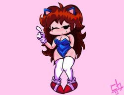 animal_ears artstyle_imitation big_hair black_eyes boots breasts brown_hair costume eye_closed female female_only friday_night_funkin friday_night_funkin_mod girlfriend_(friday_night_funkin) gloves mega_cd_girlfriend mega_cd_locked-on pink shoes smiling sonic_the_hedgehog_(cosplay) thighhighs thighs