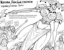 1girls armor bb_(baalbuddy) breasts cleavage coomer deity english_text female female_focus goddess helmet hi_res huge_breasts karona loincloth magic_the_gathering male mana_cost melee_weapon monochrome multiple_boys narrow_waist navel polearm spear speech_bubble text thick_thighs weapon wide_hips worship