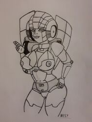 1girls alien alien_girl arcee arcee_(g1) boobs breasts female female_only hand_on_hip medium_breasts nestoperative nipples pussy robot robot_girl robot_humanoid solo solo_female thigh_gap tits traditional_art traditional_media_(artwork) transformers transformers_g1 vagina