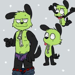 1boy 4_fingers anthro barely_visible_genitalia barely_visible_penis bottomwear bottomwear_down bulge canid canine canis clothed clothing domestic_dog genitals gir_(invader_zim) hi_res invader_zim male mammal nickelodeon pants pants_down partially_clothed penis simplepossum solo underwear zipper