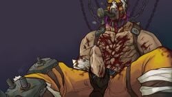 big_penis blood borderlands collar dubious_consent floating_hands krieg_(borderlands) male_only open_wound restrained shocking solo_male