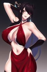 1girls arm_up armpit armsleeves armwear beidou_(genshin_impact) belly belly_button big_breasts black_hair breasts brown_hair cero_rains child_bearing_hips curvaceous curved_horn curves curvy curvy_body curvy_female curvy_figure dark_hair dress elegant elegant_dress eye_patch female female_only genshin_impact hair_ornament hand_on_hip hips huge_breasts large_breasts lips milf mommy nail_polish nails older_female one_eye one_eye_obstructed one_eyed painted_nails pirate red_nails tagme thick thick_thighs thigh_highs thighhighs thighs thin thin_waist tummy wide_hips