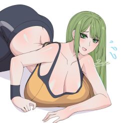 1girls all_fours arched_back ass big_ass big_breasts big_butt blush blushing breasts breasts_on_floor cero_rains curvaceous curves curvy curvy_body curvy_female curvy_figure curvy_hips female female_only gigantic_breasts green_eyes green_hair heavy_breasts huge_ass huge_breasts large_ass large_breasts on_floor sports_bra sports_uniform sportswear thick thick_ass thick_thighs thighs white_background working_out workout workout_clothes wristband