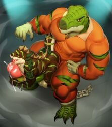 3_toes abs adam0800 anthro biceps big_penis bodily_fluids broken_chain claws clothed clothing cum dinosaur duo everquest feet genital_fluids genitals giant_male hi_res huge_cock hyper hyper_genitalia hyper_penis iksar justmegabenewell leaking_cum macro_male male male/male micro_male micro_on_macro micro_on_penis muscular muscular_anthro muscular_male muscular_thighs on_penis pecs penis prison_uniform prisoner reptile scalie size_difference theropod tight_clothing toes torn_clothing typhek tyrannosaurid tyrannosaurus tyrannosaurus_rex unktehila video_games