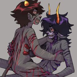 2boys alien alternate_species blank_background blood claws gamzee_makara gay hate_sex homestuck horns karkat_vantas male_only masochism multiple_boys non-human nonhuman scar scars scratches tail troll