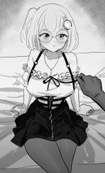 1boy blonde_hair dark_skin darkdeaththorn female glasses hololive hololive_english hololive_myth round_glasses virtual_youtuber watson_amelia